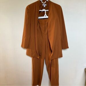 Bar III Rust Brown Draped Blazer & Trousers Pantsuit